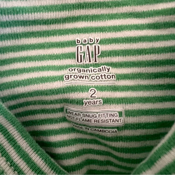 Baby Gap Pajama Set Green Stripe Organic Cotton Toddler - Picture 3 of 5